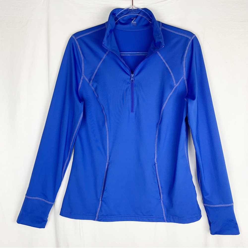 ZELLA Blue Quarter Zip Base Layer Pullover Jacket Thumb Holes Pockets Size L
